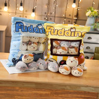 Pudding Cats Bag Blue Yellow Plush Mini Animals Dolls 8 Pieces Snack Bag Food Plushie Kids Xmas Gift 40*38cm