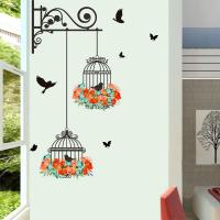 ❒ Colorful Flower birdcage flying birds wall sticker Creative home decor living room Decals wallpaper bedroom nursery window decor