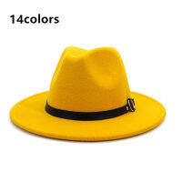 ผู้หญิงฤดูหนาวปีกกว้าง Fedora หมวกเข็มขัดหนังสีดำที่มีหัวเข็มขัดโลหะปานามา fedoras แฟชั่นแจ๊สหมวก56-58เซนติเมตรขายส่ง