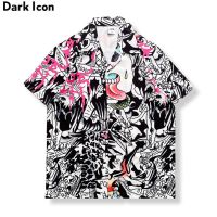 ✢ เสื้อเชิ้ต พิมพ์ลายกราฟฟิติ Dark Icon สไตล์วินเทจ แฟชั่นฤดูร้อน สําหรับผู้ชาย 2023