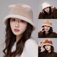 ZWMJW Topi Bucket กำมะหยี่หนานุ่มหมวกชาวประมงหูหมีน่ารักรักษาความอบอุ่นลำลองหมวกอาบน้ำเด็กฤดูหนาวกลางแจ้ง