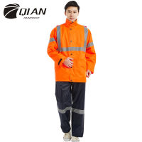 QIAN nd Impermeable Raincoat WomenMen Jacket Pants Set s Rain Poncho Thicker Police Working Wear Motorcycle Rainsuit