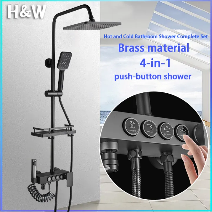 H&W black 4 in 1 Brass shower set with faucet High pressure toilet ...