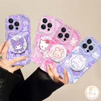 เนื้อครีมการ์ตูน Kuromi กระต่ายหมีเคสโทรศัพท์รองรับ iPhone 15 11 14 13 12 Pro Max 15Plus 7Plus 8Plus XS X Max SE 2020 XR 7 8 6S 6 Plus ฝาครอบพร้อมตัวยึดนิ่มกันกระแทกน่ารัก