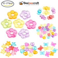 Beebeecraft 50-279 pc Transparent Acrylic Beads Mixed Shapes Plated Acrylic Charms for Jewelry Making Bracelets Crafts