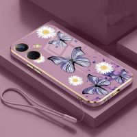 [สายหนังฟรี] Realme เคสซิลิโคนสี่เหลี่ยมเคลือบเงา C31 C33เดซี่น้อยลายการ์ตูนเคสนิ่ม + ฝาครอบสายคาดที่คล้อง