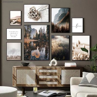 ภาพทิวทัศน์ Nordic ภาพวาดผ้าใบ Wall Art Mountain Lake ดอกไม้โปสเตอร์และพิมพ์สำหรับตกแต่งบ้านโมเดิร์น Living Room Design
