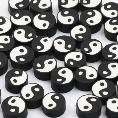 【CW】►✵♠  20/50/100pcs Tai Chi Polymer Clay Beads Round Flat Yin Yang Spacer Jewelry Making Accessories Crafts