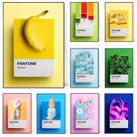 โปสเตอร์ศิลปะผนังสี Pantone: ไอศกรีมกล้วยสับปะรดโดนัทภาพวาดผ้าใบเพื่อความสนุกสนานและการตกแต่งบ้านที่ทันสมัย