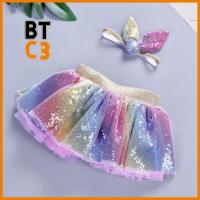 BTC3 ที่คาดผม ชุดเต้นรำ ชุดเจ้าหญิง เด็กผู้หญิง Tutu Tulle เลื่อม กระโปรง Tutu สีสันรุ้ง