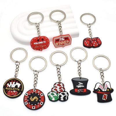 1pcs Las Vegas Jetton Poker Soft PVC Key Ring Sieve Black Hat Keychain Pendant Retro Lucky Jackpot Business Gifts Key Chains