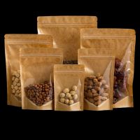 【DT】 hot  50pcs Kraft Paper Ziplock Bag With Window Transparent Bag For Tea Nut Food Packaging Pouch Snack Candy Storage Sealed Bag