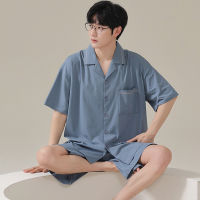 Spot Fast Shipping Modal Pajamas MenS Ice Silk Summer Thin, Simple Casual Style Loose Short Sleeve Home Service