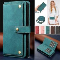 Long Lanyard Leather Case for Samsung Galaxy S23 S22 Ultra S21 S20 FE S10 S9 S8 Plus Note 20 10 9 8 Wallet Card Cover Coque Etui