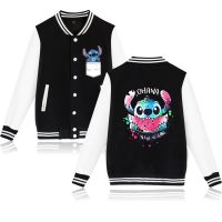 Y2k ดิสนีย์เสื้อมีฮู้ดฮิปฮอปเสื้อสวมศีรษะสตรี Lilo Stitch Jaket Baseball ผู้ชาย,เสื้อโค้ทวิทยาลัยทรงหลวม