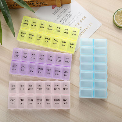 Candy Pill Box Kit Divider Pill Storage Container Medium 2-row 7-cell Storage Box Portable One Week Kit Pill Box