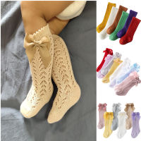 【cw】Children Girls Royal Style Bow Knee High Fishnet Socks Baby Toddler Bowknot In Tube