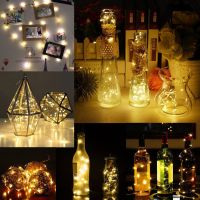 D2 6 PCS ไฟขวดไวน์20 LED พลังงานแสงอาทิตย์ Cork String Light ทองแดงลวด Fairy Light Holiday Christmas Party งานแต่งงาน Decor Lights