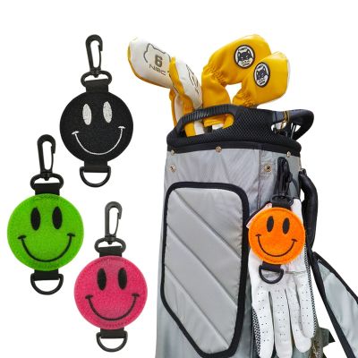 Golf Magic Tape Hang Gloves Towel Polyester Smiling Face Double-sided Wiping With Carabiner Portable Colorful Golf Accessories