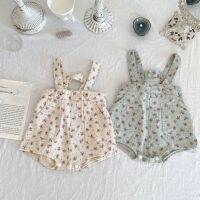 Cute Girl Baby R Floral Sling Bodysuit Autumn New Denim Overalls Toddler Boy Fashion All-match Jumpsuit