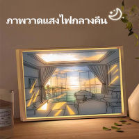 ภาพวาดแสงแดด ภาพวาดแสง ไฟกลางคืน ไฟ LED ตกแต่ง ตกแต่ง ภาพจิตรกรรมฝาผนัง โคมไฟ แบบชาร์จไฟได้ แสงบรรยากาศ ส่องสว่าง กรอบรูป โคมไฟวาดภาพ