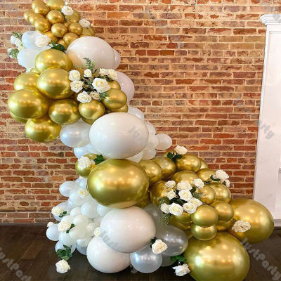 Justparty Chrome Gold Balloon Garland Wedding Decoration Supplies Matte White Balloon Arch Pearl White Bridal Shower Background