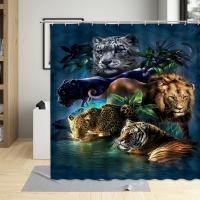 Shower Curtain Set Wild Animals Wolf Tiger Lion leopard Plant Leaves Pattern Home Bathroom Decor Polyester Cloth Curtain Hooks