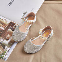 Girls Princess Sandals Childrens Pearl Bow Rhinestone Flats Shoes Little Children Sweet Soft Non-slip Kids Shoes E954