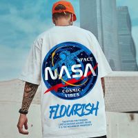 【 M-5XL 】Men หลวมนักบินอวกาศ NASA พิมพ์แขนสั้นเสื้อยืดขนาดใหญ่แฟชั่นคอกลมฤดูร้อน Tshirt