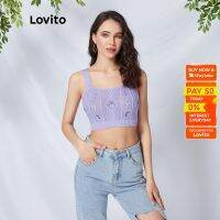 COD SDGREYRTYT Lovito Casual Cropped Floral Print Argyle Camis For Women L09046 (Purple)