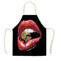 1 Pcs Women Lipstick Pattern Cotton Linen Aprons for Kitchen 53*65cm Home Cooking Baking Cleaning Accessories