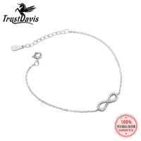 TrustDavis Authentic 925 Sterling Silver Fashion Simple infinite Shiny CZ Bracelet For Women Wedding Party Birthday Gift DA09