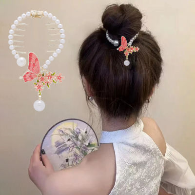 Korean version of the new fashion all-match pearl butterfly clip high meatball hairpin exquisite headdress