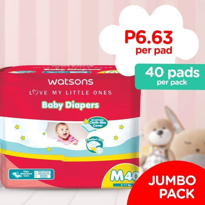 WATSONS LOVE LITTLE ONES Baby Diaper Pack Medium 40s | Lazada PH