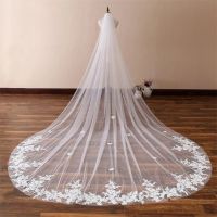 HOT Real Photo 3m Layer Wedding Veil With Comb Bridal Veils Ivory Appliqued Cathedral