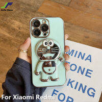 เคสโทรศัพท์โดราเอม่อน JieFie สำหรับ Xiaomi Redmi Note 11 / 11S / 11 Pro / 10S / 10 / 10 Pro / 9 / 9S / 9 Pro ฝาครอบโทรศัพท์เนื้อนิ่ม TPU ชุบโครเมียมตุ๊กตาน่ารักการ์ตูน + ขาตั้ง