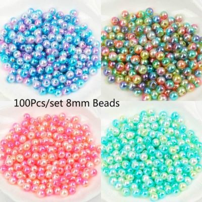 100Pcs/set Gradient Color Simulation Pearl Acrylic Round Bead for Clothes Decoration Jewelry Making