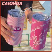 CAIOHUA เหล็กไร้สนิม ถ้วยบาร์บิสีชมพู อะนิเมะ 400มล. ขวดน้ำหลอด ความร้อนความร้อนสูง แบบพกพาได้ ถ้วยดื่มน้ำ การเดินทางการเดินทาง