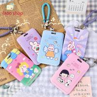 LAOO เคสป้องกันนามบัตรรูปหมีกระต่ายนักเรียนน่ารัก,เคสป้องกันบัตรพวงกุญแจเชือกสั้นซองใส่บัตรกระเป๋าใส่บัตรเครดิต