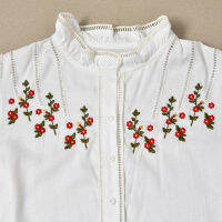 2022 Spring New Flower Embroidery Fungus Collar Linen Long-sleeved Shirt