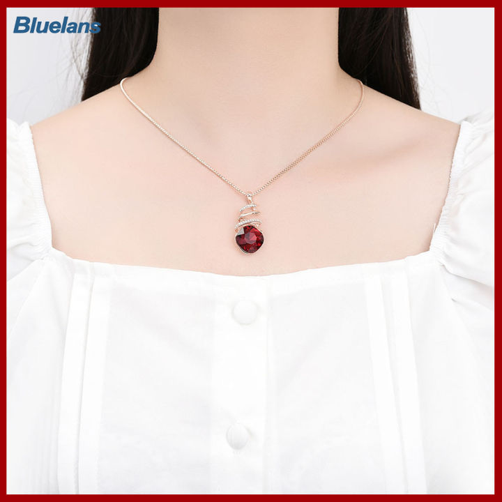 bluelans-1ชุดสร้อยสตรีรูปทรงเรขาคณิตลูกบาศก์-zirconia-บิดสง่างามสีแดงตาราง-rhinestone-กระดุมติดหน้าอกฝังเลี่ยมชุดเครื่องประดับแฟชั่น