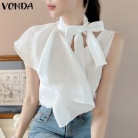 ☌✓ Vonda เสื้อเบลาส์ แขนกุด ผูกปม สีพื้น สไตล์เกาหลี สําหรับผู้หญิง