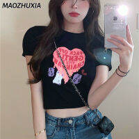 เสื้อยืดผู้หญิง MAOZHUXIA เสื้อครอปผ้าฝ้ายเด็กผู้หญิงหวานๆเท่ๆเสื้อยืดแขนสั้นสำหรับดีไซน์ใหม่ฤดูร้อนสไตล์ Bm