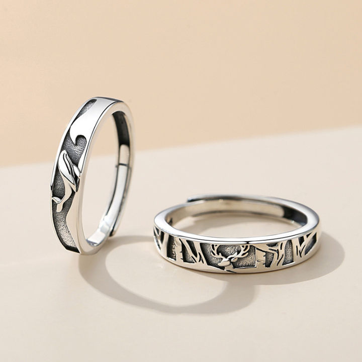 cod-แหวนคู่กวางปลาวาฬทำแหวนคู่เงินแท้ย้อนยุคเก่ามีคุณตลอดทางให้แฟนของขวัญวันวาเลนไทน์ทานาบาตะ-christmas-gift