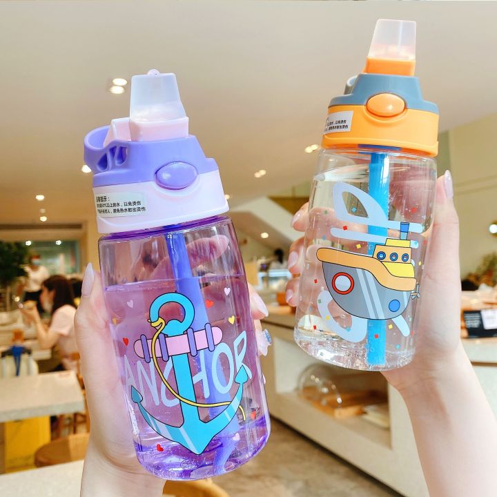 Creative Cartoon Water Bottle with Straw Cute Plastic Drinking