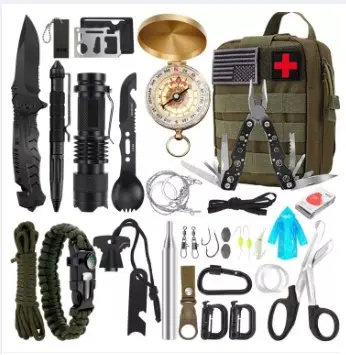 Emergency Survival Kit And First Aid Kit, 142Pcs Professional Survival Gear  And Equipment With Pouch, For Men Camping Outdoor Adventure