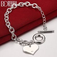 DOTEFFIL 925 Sterling Silver Love Heart Pendant Bracelet For Woman Wedding Engagement Fashion Charm Party Jewelry