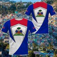 Haiti Flag &amp; Coat of Arms Pattern เสื้อยืด ฤดูร้อนสบาย ๆ สตรีทแวร์ผู้ชายแฟชั่นเสื้อยืดหลวม ๆ เด็กผู้ชายซูเปอร์พลัสแขนสั้นด้านบน XS-5XL