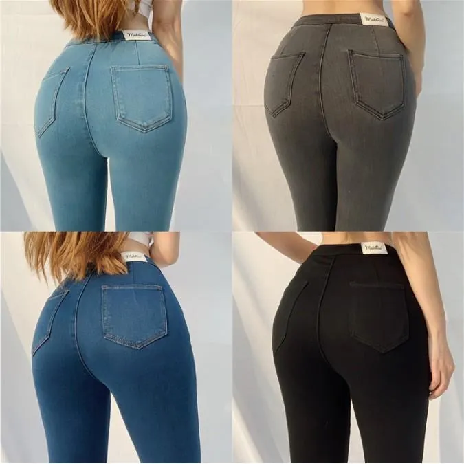 High Quality High Waist Pants W/zipper Jeans Skinny 4 Colors For