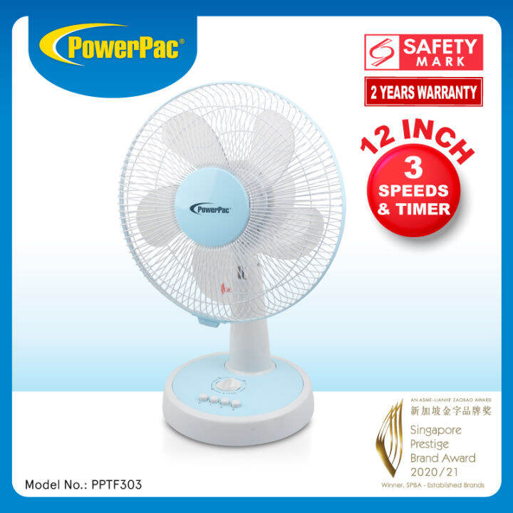 PowerPac Table fan, Desk fan 12 Inch with Oscillation & Timer (PPTF303) Lazada Singapore